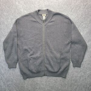 Vintage LL Bean Full Zip Sweater Cardigan Mens XXL Grey Cotton‎ Blend Crew Neck